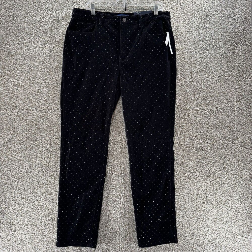 Talbots Pants Womens 14 High Rise Straight Leg Flawless Gold Polka Dots Black